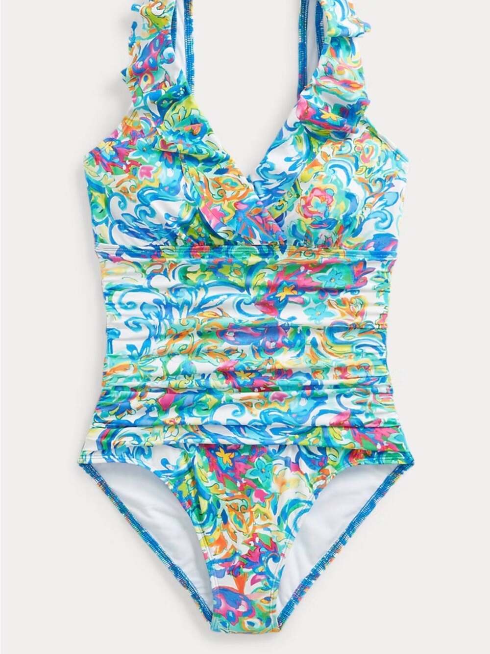 NEW Lauren Ralph Lauren RUCHED Ruffle Surplic BRIGHT Watercolor Paisley SZ 8 NWT